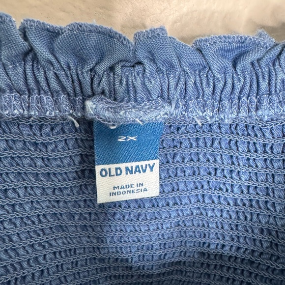Old Navy womens 2X blue Tencel Lyocell Ruffle chambray dress milkmaid boho - Picture 7 of 11